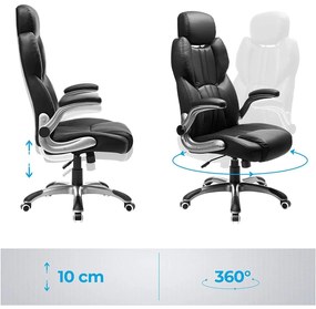 Ergonomikus forgószék, irodai szék összecsukható karokkal, fekete