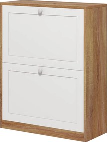 HOMCOM Karcsú Cipőtároló Szekrény 3 Állítható Polccal 12 Pár Számára, Cipőtároló Szekrény Forgácslapból és MDF-ből, 60x24,5x75,5 cm, Fehér és Tölgy |