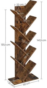 Fa alakú könyvespolc 8 szintes 50 x 25 x 141,5 cm, rusztikus barna