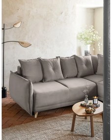 Világosbarna kordbársony kinyitható sarokkanapé (jobb oldali) Lazy Lukka – Miuform