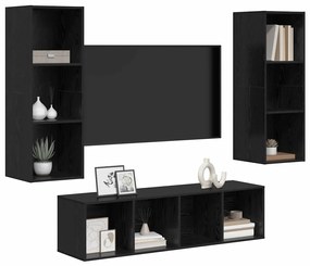 TV Szekrény Szett 3 pcs Musta tammi 37 x 37 x 142.5 cm Faanyag
