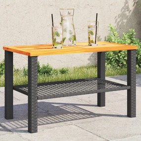 vidaXL fekete polyrattan és akácfa kerti asztal 70 x 38 x 42 cm