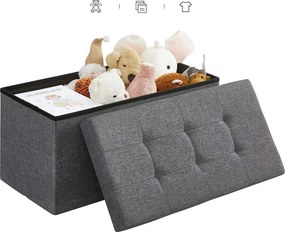 Összecsukható vászon tárolópuff, sötétszürke 76x38x38cm
