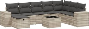 vidaXL 9 részes világosszürke polyrattan kerti ülőgarnitúra párnával