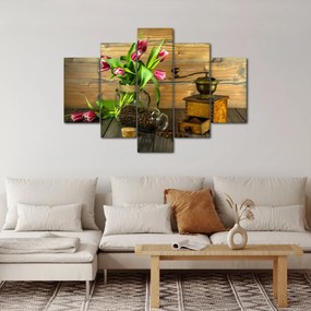 Tulipánok, daráló és kávé képe (150x105 cm)