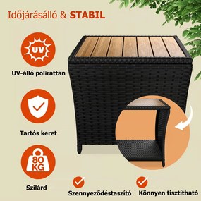 ROCCO polyrattan oldalasztal akácfával, 40x45x45cm, fekete/barna Casaria