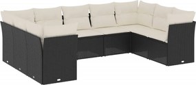 vidaXL 9 részes fekete polyrattan kerti ülőgarnitúra párnákkal