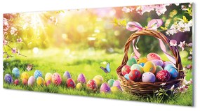 Üvegképek Kosár tojás virág rét 120x60cm