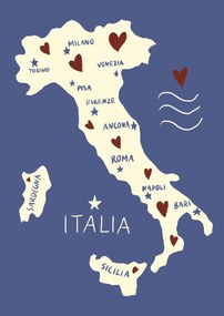 Illusztráció Italiy Map, Studio Dolci, (30 x 40 cm)