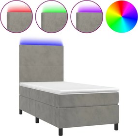 vidaXL világosszürke bársony rugós és LED-es ágy matraccal 90x200 cm