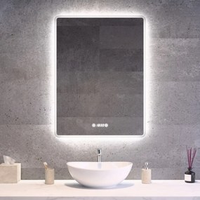Álló fürdőszobai LED tükör 60x80cm | Páramentesítő - Óra - Fényerő és színhőmérséklet szabályozás | Welland Kath