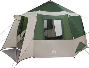 vidaXL Cabin Tent 12-Person tetővel Zöld és Fehér 405 x 405 x 273 cm