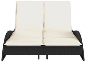 fekete polyrattan napozóágy párnákkal 114x205x73 cm