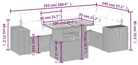 6 részes fekete polyrattan kerti ülőgarnitúra párnákkal