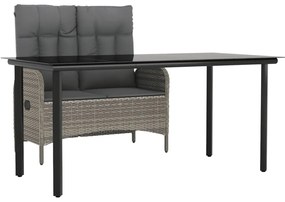vidaXL 2 részes szürke polyrattan kerti étkezőgarnitúra párnákkal