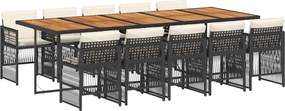 vidaXL 11 részes fekete polyrattan kerti étkezőgarnitúra párnákkal