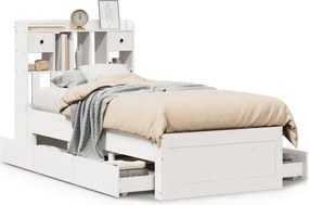 vidaXL fehér tömör fenyőfa könyvespolcos ágy matrac nélkül 90 x 190 cm