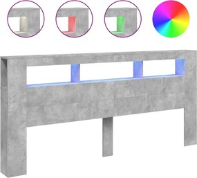 vidaXL betonszürke szerelt fa LED-es fejtámla 220x18,5x103,5 cm