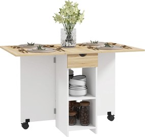 HOMCOM Összecsukható Étkezőasztal, Kinyitható Konyhai Asztal 2-4 Fő Részére, 2 Oldalsó Lappal, Kis Terekhez, Téglalap Forma, Modern Dizájn, Tölgy | Ao