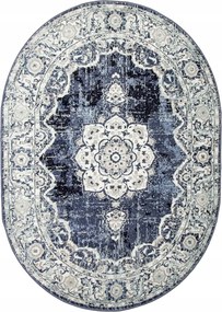 Ovális Szőnyeg Dísz Sötétkék Bézs Krém Virágokkal Victoria 120x170 cm