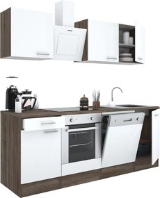 Yorki 220 konyhabútor yorki tölgy korpusz,selyemfényű fehér fronttal alsó sütős elemmel