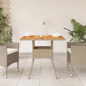 bézs polyrattan és akácfa kerti asztal 80 x 80 x 75 cm
