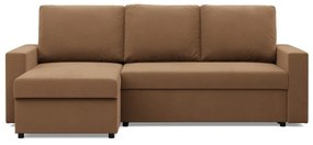 Zeus sarokkanapé, 2 ágyneműtartóval, egyenes kartámasz, szövet anyag, univerzális oldal, bonell töltet, barna