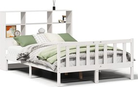vidaXL fehér tömör fenyőfa könyvespolcos ágy matrac nélkül 140x190 cm