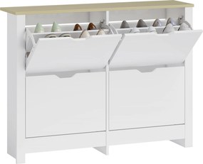 HOMCOM vékony cipős szekrény 4 lehajtható rekesszel – helytakarékos tároló akár 16 pár cipőnek, 105 x 26 x 80 cm (fehér/natúr) | Aosom
