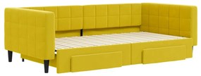 sárga kihúzható bársony heverő fiókkal 100 x 200 cm
