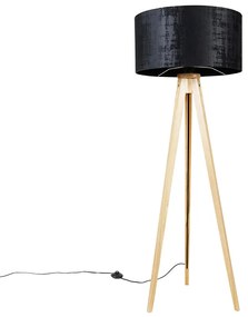 Állólámpa fa fekete textilbúrával 50 cm - Tripod Classic