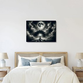 Kép – Fekete-fehér fa teliholdban (70x50 cm)