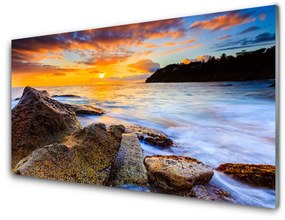 Üvegkép Stones-tenger táj 100x50 cm