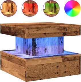 vidaXL antik fa színű dohányzóasztal LED-lámpákkal 50 x 50 x 40 cm