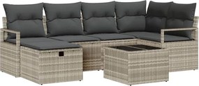 vidaXL Kanapé Szett párnával tárolóval 7 pcs Világosszürke polirattan