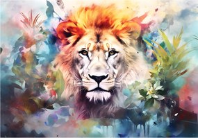 Flizelin fotótapéta Oroszlán Akvarell Virágok Absztrakt Prémium 300x210 +ragasztó
