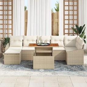 8 darabos Kerti Étkező Szett párnákkal Bézs Poly Rattan Akác