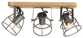 Ipari spotlámpa sötétszürke fával állítható 3-lámpás - Arthur