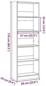 betonszürke szerelt fa könyvespolc 60 x 24 x 176 cm