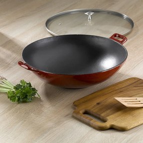 Calido piros öntöttvas WOK serpenyő, ø 36 cm - Kela