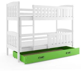 Gyerek emeletes ágy KUBUS tárolóhellyel 90x200 cm - fehér Zöld
