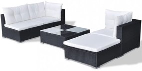 vidaXL 5-részes fekete polyrattan kerti bútorszett párnákkal
