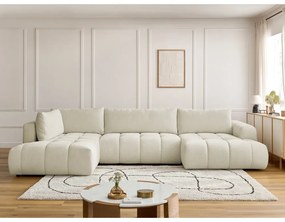 Bézs kinyitható-tárolóhelyes sarokkanapé (bal oldali-U alakú) Fuji – Bobochic Paris