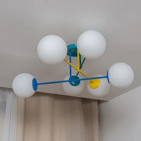 Felületre szerelhető csillár MOON 6xE27/15W/230V türkiz/sárga/kék