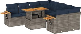 vidaXL 9 részes szürke polyrattan kerti ülőgarnitúra párnákkal