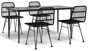 vidaXL 5 részes fekete polyrattan kerti étkezőgarnitúra