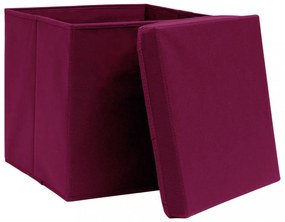 10 db sötétpiros szövet tárolódoboz fedéllel 32 x 32 x 32 cm