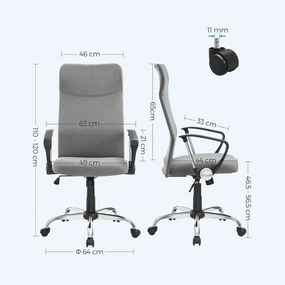 Ergonomikus irodai forgószék párnázott ülőfelülettel, hintamechanikával, állítható magassággal, 120 kg teherbírással, szürke