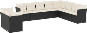 vidaXL 10 részes fekete polyrattan kerti ülőgarnitúra párnákkal