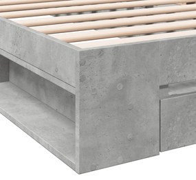 betonszürke szerelt fa ágykeret fiókkal 90 x 190 cm